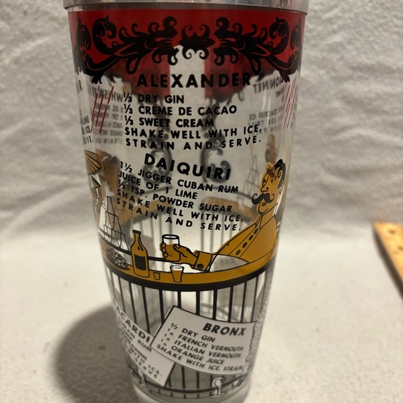 Vintage MCM Bartender Bar Cocktail Shaker with Recipes Clear Glass speakeasy - Picture 4 of 7